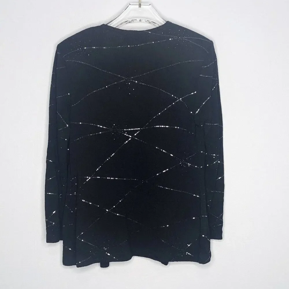 St. John Evening Vintage Black Starburst Sparkle Cardigan Long Sleeve V-Neck 2